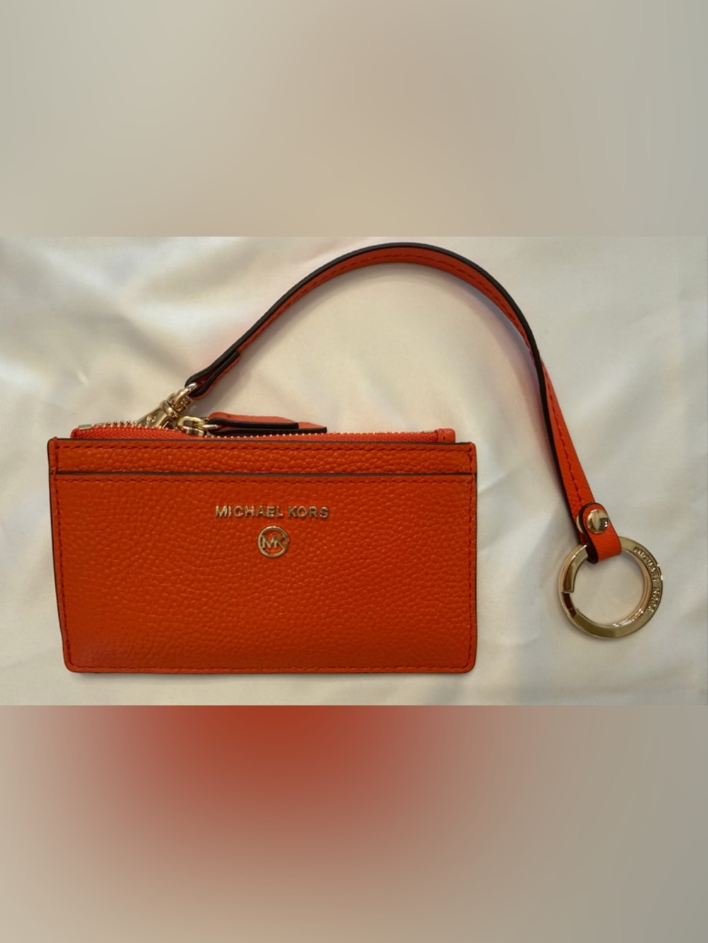 Michael Kors Orange Pebble Leather Zip Card Holder w/ Key Holder